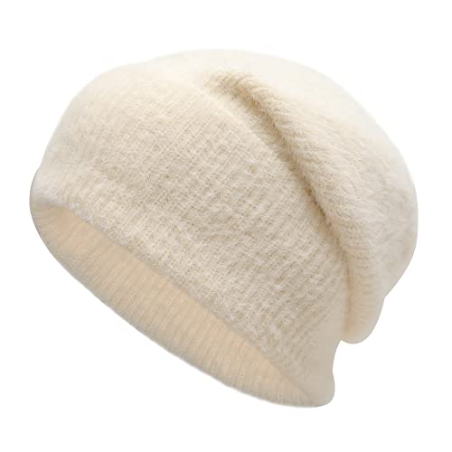 Bonnet d'hiver tricot côtelé femme blanc uni taille unique extensible