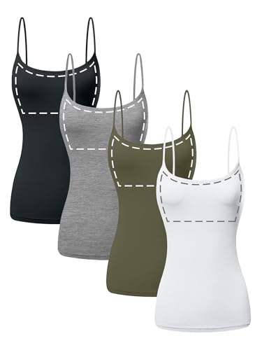 Cotton Camisole Tops for Women Built in Bra Spaghetti Strap Tank Top with Shelf Bra Cami Undershirt Pack 1-4