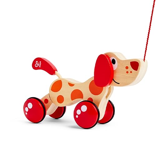 Hape Chien Jouet en Bois Enfant 1 an - Jouet à Tirer et Pousser - Motricité, Imagination & Dextérité de l'enfant - Jouet 1 an 100% Sûre - avec Ficelle Facile à...