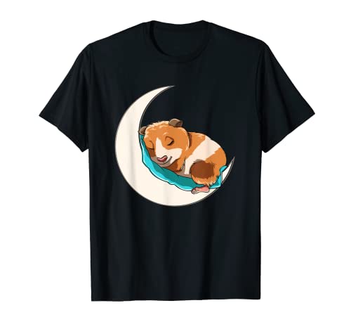 Cute Sleeping Guinea Pig on the Moon T-Shirt, Black