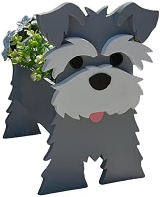 jingjia Dog Planter Plant Pots - Cute Animal Shaped Flower Planter | Schnauzer Bulldog Poodle Corgi Yorkshire Garden Pots, Plant Container Holder for Outdoor Indoor Plants, Schnauzer Grey