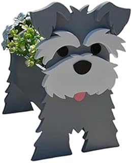 jingjia Dog Planter Plant Pots - Cute Animal Shaped Flower Planter | Schnauzer Bulldog Poodle Corgi Yorkshire Garden Pots, Plant Container Holder for Outdoor Indoor Plants, Schnauzer Grey