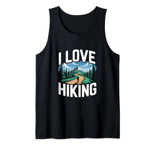 I Love Hiking Mountain Trail Aventura Escena Camiseta sin Mangas
