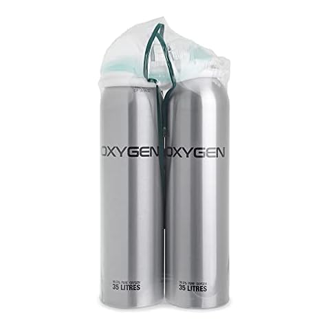 OXYGEN PRO Supplemental Oxygen 2X 35 Litre Silver Canister with Mask & Tube - 99.5% Pure Canned Oxygen Improve Performance, Increase Endurance & Accelerate Recovery 2 Pack (Total 70 litres) Cover
