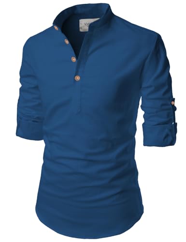 Image of Vida Loca Full Sleeve Mandarin Collor Cotton Casual Slim Fit Shirt for Men's