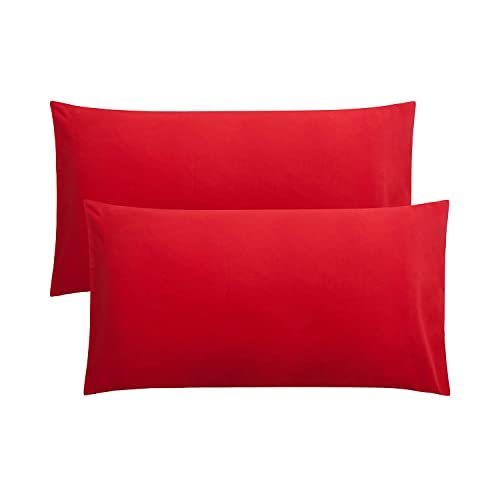 GREATOYAR Pack 2 Fundas de Almohada con Cremallera, Funda de Almohada, Fundas Almohadas, Poliester, Transpirable Suave Antiarrugas, Tamaño 45x70cm, 2 Unidades, Color Rojo