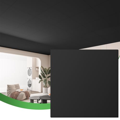 Image of Art3d 24 inchx24 inch Smooth Drop Ceiling Tiles (48 Sq.Ft), 12-Pack 2ft x 2ft PVC Tiles for Home and Office, Waterproof and Reusable Plastic Ceiling, Black