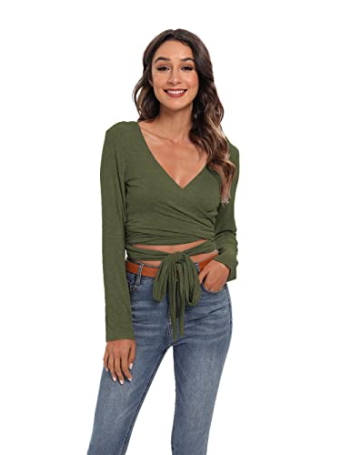 Image of Famulily Women's Sexy Deep V Neck Bandage Surplice Wrap Crop Top