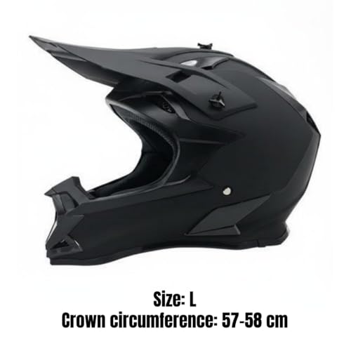 Image of Matte Black Motocross Helmet Extended Visor Full-Face Cycling Helmet Chin Guard Motorcycle Gear Ventilated, L|Helmets Motors