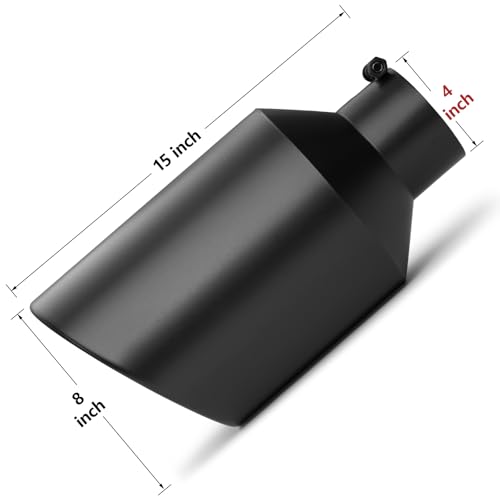Image of Exhaust Tip 4 inch Inlet 8 inch Outlet 15 inch Long, High Performance Stainless Steel, Peel-Resistant Black Powder Coated, Rolled Angle Cut, Bolt-On Diesel Tail Pipe, Universal for Car Truck