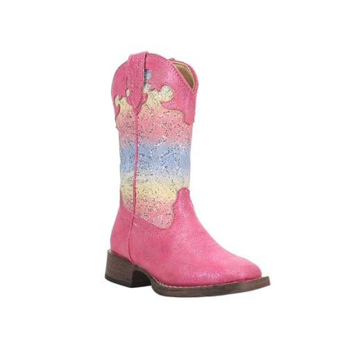 ROPER Kids Girls Glitter Lace Square Toe Casual Boots Mid Calf - Pink2