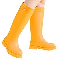 Mens Ladies Wellies Knee Wellie Rubber Chemical Resistant PVC Easy to Clean Shoe Lightweight Wellington Shoes Wider Calf Fitting Rain Boot for Autumn Walking Outdoors Yellow