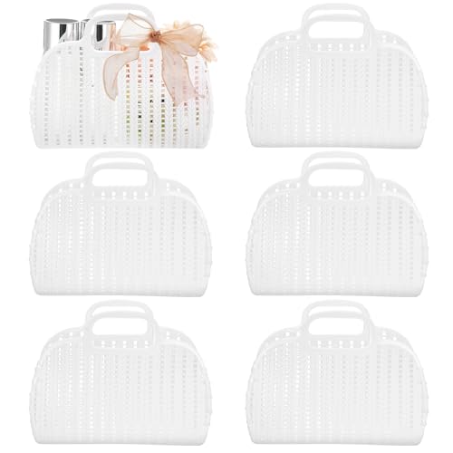 6 Pcs White Jelly Bags Beach Bags for Women Bridal Shower Jelly Basket Summer Tote Purse Reusable Storage Gift Plastic Tote for Vacation Birthday Party Gifts Wedding Flower Favors