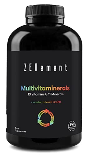 Multivitamin, Mit allen Vitaminen & Mineralien + Inositol, Coenzym Q10 & Lutein, 240 Tabletten | 29 Mikronährstoffe | Für Männer und Frauen | Ohne konservierungsstoffen, GMO-frei, GMP | Zenement Multivitamin, Mit allen Vitaminen & Mineralien + Inositol, Coenzym Q10 & Lutein, 240 Tabletten | 29 Mikronährstoffe | Für Männer und Frauen | Ohne konservierungsstoffen, GMO-frei, GMP | Zenement