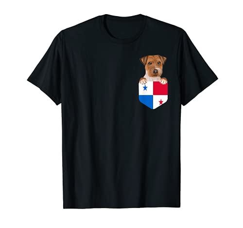 Panama Flag Russell Terrier Dog In Pocket T-Shirt, Black