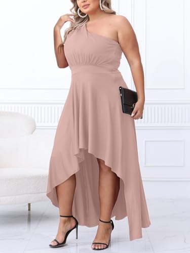 Image of Ekaliy Women's Plus Size One Shoulder Dress Elegant High Low Irregular Hem Flowy Party Cocktail Maxi Dress