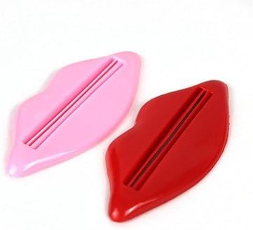 Lip Style Toothpaste Tube Squeezer Extrusion Device - Red + Pink (2-Piece Pack)