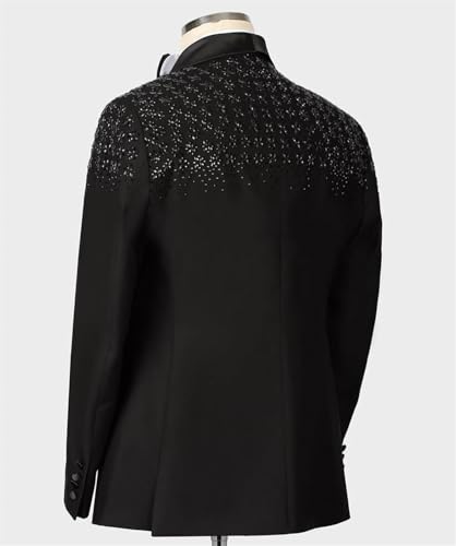 Mens Luxury 2 Pieces Suit Slim Fit Dinner Tuxedo Blazers Jacket Pants Outfit with Rhinestone for Prom,Party,Wedding3