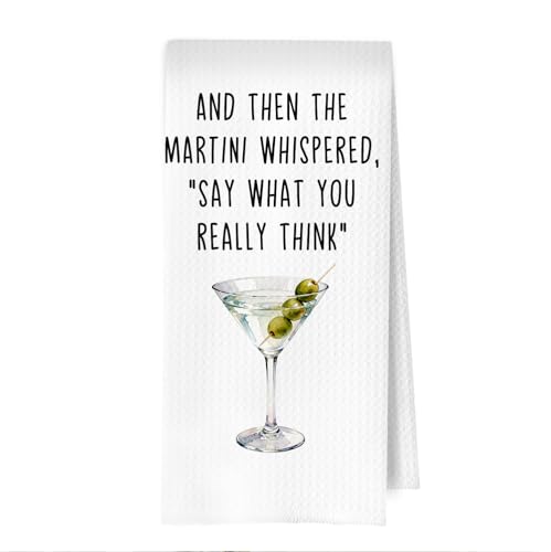 ERYBHKRTYH Martini Gifts Kitchen Towels - Funny Dirty Martini Gifts Waffle Decorative Dish Towels, Bar Cart Accessories Hand Towel, Alcohol Gift Tea Towel, Hostess Gift, 16×24 Inches