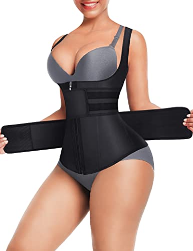 FeelinGirl Latex Waist Cincher 9 Steel Boned Tummy Control Shapewear Girdle,Dark-9 Steel Boned,XL