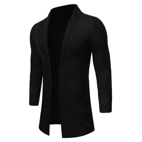 Mens Fashion Cardigan Sweater, Long Sleeve Shawl Collar Lapel Slim Fit Knit Cardigan Open Front Sweaters with Pockets