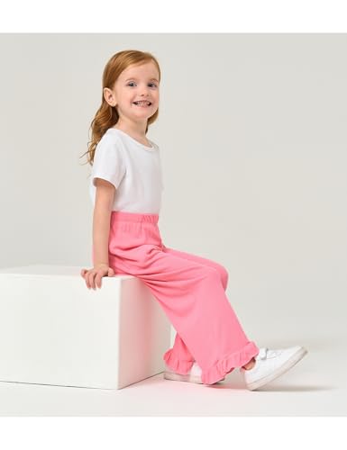 Image of Toddler Girl Pants Soft Bamboo Viscose Casual Ruffle Wide Leg Trousers for Kids with Pockets