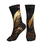 bvgweet Calcetines deportivos transpirables con estampado de plumas para mujer, para gimnasio, correr, 3 Negro, Altoa única