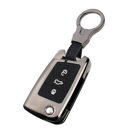 Sucxyor Kompatibel mit Volkswagen Schlüsselhülle VW Golf 7 Mk7 Polo Jetta 4 T-ROC Zinklegierung Autoschlüssel Hülle T*iguan Skoda Seat Leon S*uperb 3 Schlüssel Cover Schutzhülle mit Schlüsselanhänger