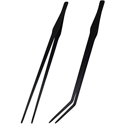 DEECOOYA 15 inch Long Handle Aquarium Tweezers,2 Pack Stainless Steel Straight and Curved