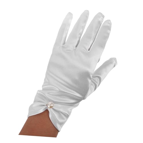 Homoyoyo Elegant Short Satin Wedding Gloves for Bride Vintage Style Bridal Gloves for Wedding Ceremony for Brides and Girls3