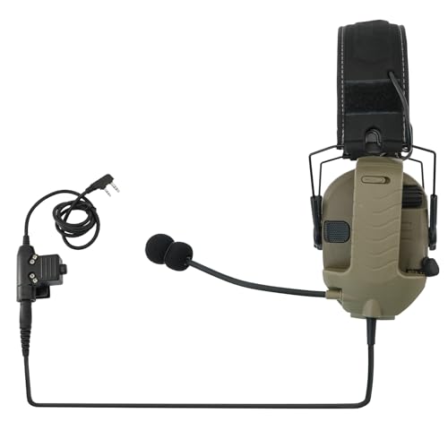 TSVISIONCORE Microphone & PTT for Walkerrazor Noise Cancelling Headphones Airsoft(Tan)