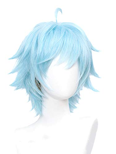 LeMarnia Chongyun Wig for Cosplay Anime Genshin Impact Wig Sky Blue Inverted Short Curly Hair Wig Halloween Party Wig