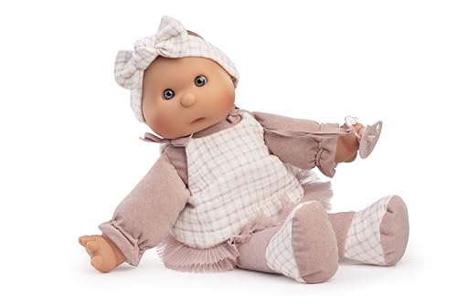 Muñecas Antonio Juan Mi Primer Bailarina, Muñeca de Tela Suave para Primera Infancia, con Vestido de Cuadros Rosa y Tutú, Incluye Chupete y Diadema con Lazo
