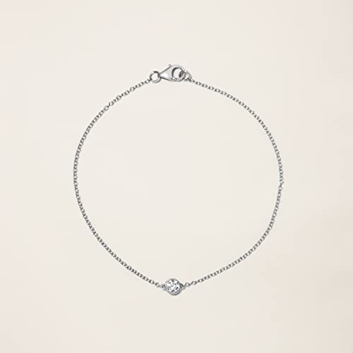 14k Solid Gold 5 Diamond Solitaire Station Bracelet for women(White),0.32ct,DEF VS~VVS, Bezel,No fading, No allergies,Lab grown Diamond,Lobster buckle4