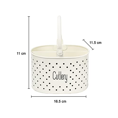 Image of MARKET 99 Galvanised Iron Stylish Ivory Cutlery Holder|Rustic Kitchen Utensil Organizer for Spoons,Forks,Knives|Multipurpose Countertop Rack for Dining Table & Office Desk|Vintage Finish,17x12x13 cm
