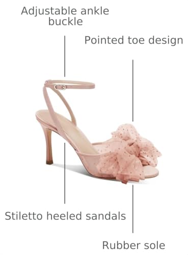 Image of Coutgo Womens Bow Tie Heels Sandals Slingback Peep Toe Wedding Heels Mesh High Stiletto Heel Summer Cute Wedding Bridal Shoes