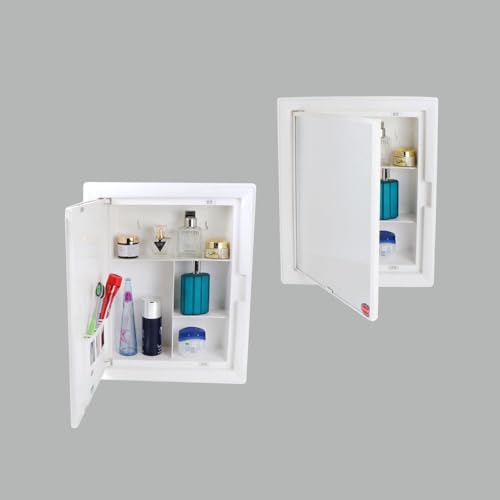 Image of CIPLA PLAST Glam Mirror Cabinet for Bathroom | Multipurpose Shelf | Wall Mounted Shelves | Bathroom Cabinet for Storage | Shelves | (BRC-930) (Ivory)