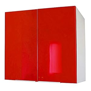 Berlioz Creations CP8HR Hängeschrank für Küche mit 2 Türen in rotem Hochglanz, 80 x 34 x 70 cm, 100 Prozent französische Herstellung