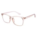 Onrtry Non Prescription Glasses for Men Women Square Clear Lens Eyeglasses (Transparent Pink)