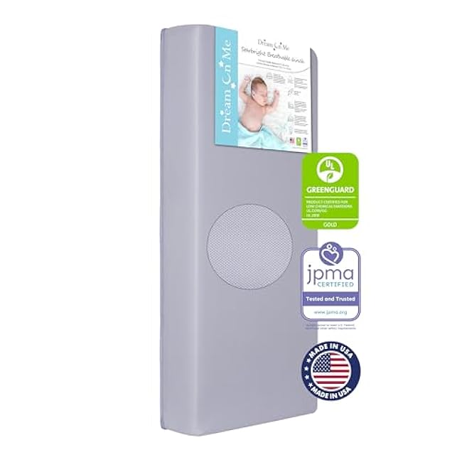 Dream On Me Starbright Breathable Fiber Crib and Toddler Mattress, Greenguard Gold Certified, Soft 3D Mesh Water & Stain Resistant Cover ¨C Periwinkle