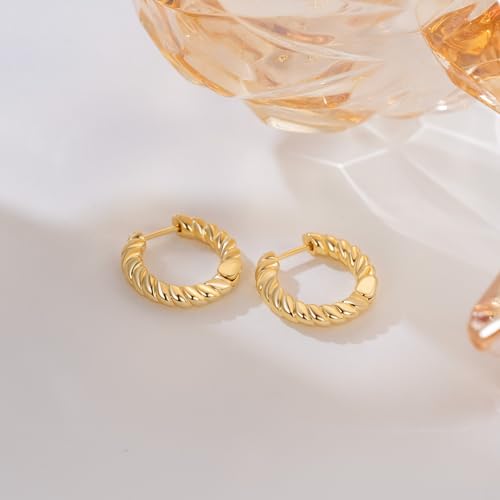 Eloqueen 14K Gold Earrings for Women Twisted Gold Hoop Earrings Hypoallergenic Earring for Women Trendy Lightweight Golden Earring Hoops 20mm 6