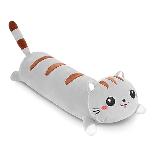 AFAN Long Cat Plush Cute Cat Body Pillows Kawaii Stuffed Animals Plushies Soft Cuddly Cotton Plush Toys Room Decor Gifts for Kids Girls Boys Adults (Grey, 42 Inch)