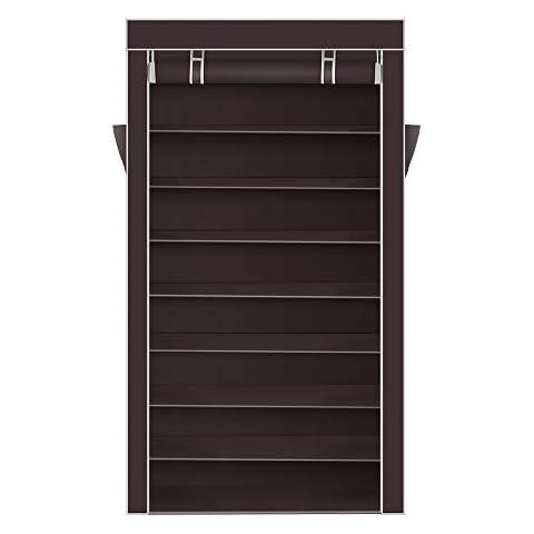 MathRose 10 Tiers Shoe Tower Rack 45-Pair Space Saving Shoe Storage Organizer Free Standing Shoe Rack Storage Shelf Homeuse Shoe Storage Cabinet Organizer with Dustproof Cover (Brown) Cover