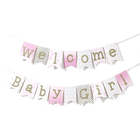 Welcome Baby Girl Banner - Sweet Baby Girl Shower Decorations, Pink and Gold Sweet Baby Girl Decorations, Photo Decoration Props Cover