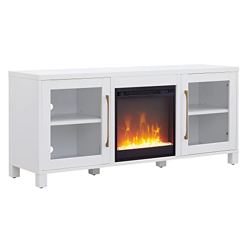 Henn&Hart Rectangular Tv Stand With Crystal Fireplace For Tv's Up To 65" In White, Electric Fireplace Tv Stands For The Living Room #TOP2