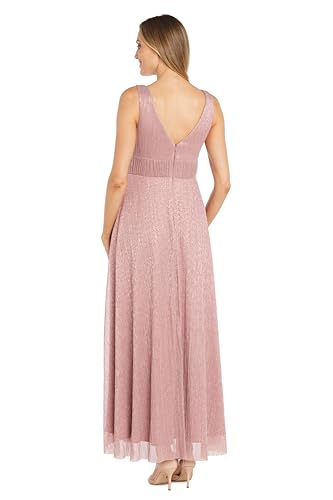 Image of R&M Richards Women's Pleated Maxi Dress W /Illusion V-Neck, Embellished Waistband & Front Slit - Party & Cocktail Gown