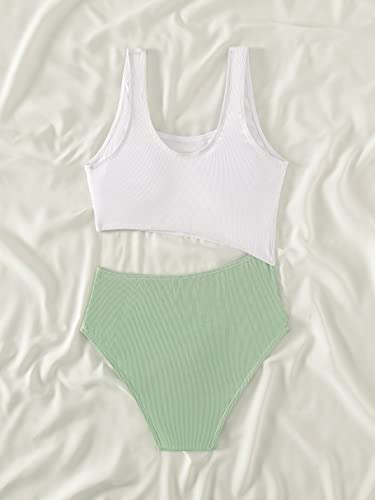 Sweatyrocks Girl's Color Block One Piece Bathing Suit Scoop Neck Cut Out Monokini Swimsuit Green 10-11Y #TOP1