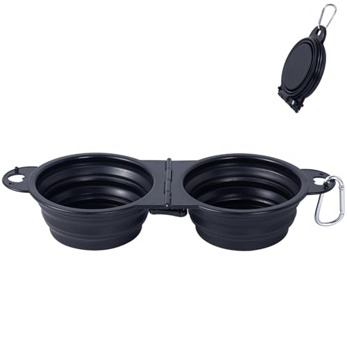 2 in 1 ciotola di piega del cibo per animali domestici acqua del cane e ciotola di cibo ciotola di viaggio per cane e gatto Ciotole portatili per animali domestici per camminare (nero)