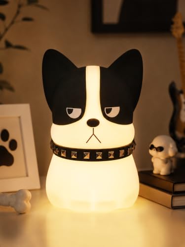 Ammonite Cute French Bulldog Night Light, Dog Gifts for Kids, Dimmable Silicone Nursery Nightlight, Rechargeable LED Lamp with RGB Color & Tap Control, Bedroom Decor for Baby Girls Women