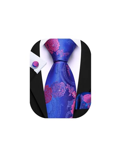 Image of Barry.Wang Flower Ties for Men Silk Woven Floral Tie Sets Necktie Handkerchief Cufflinks Wedding Party